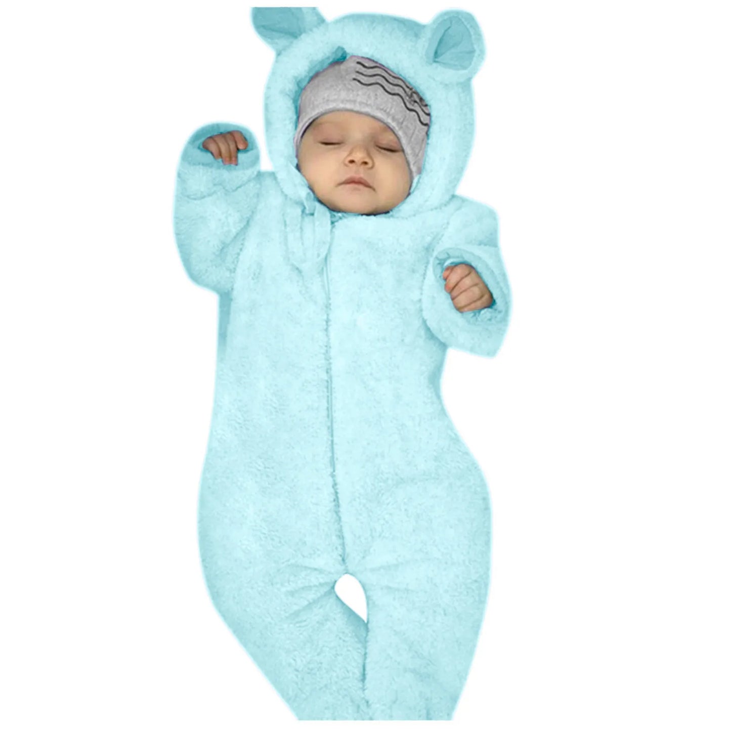 Cozy Bear Ear Hooded Winter Romper for Infants
