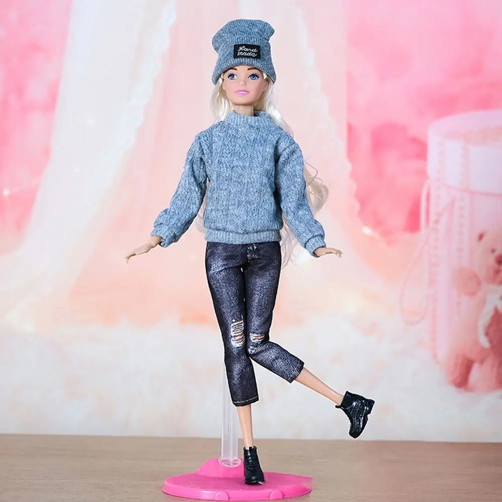 Miniature Doll Clothes Set: Knitted Sweater & Jeans Combo