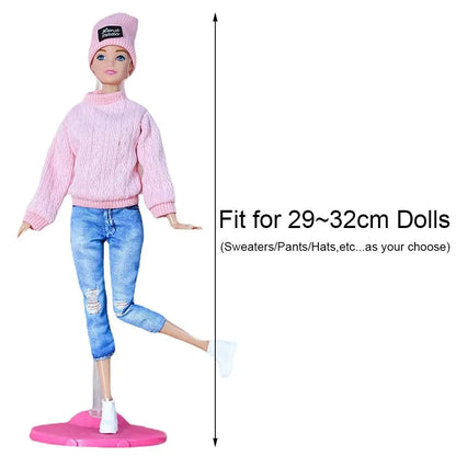 Miniature Doll Clothes Set: Knitted Sweater & Jeans Combo