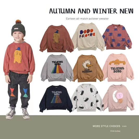 Colorful Cartoon Pattern Plush Hooded Sweater for Kids - Warm Autumn and Winter Wear