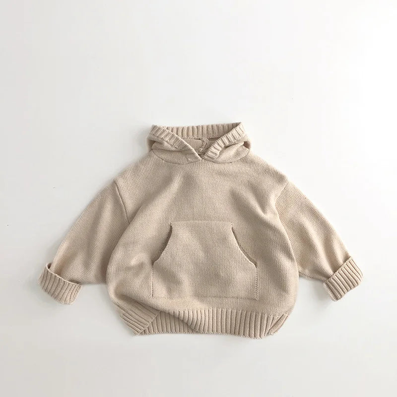 Boys Sweaters Hoodie Knit Pullover Loose Style Girl Hoodied Front Pocket Knitwear