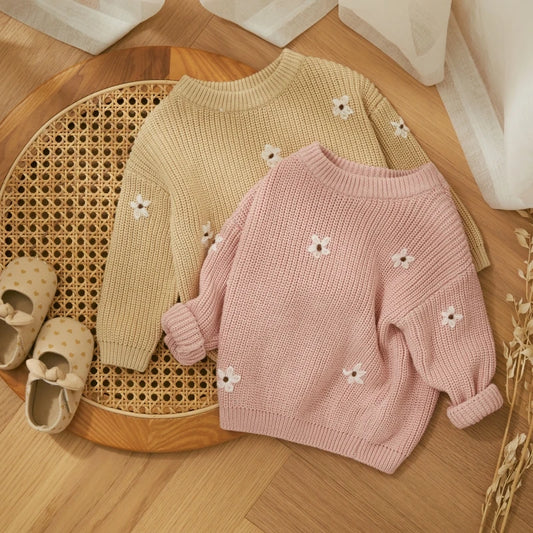 Warm Knit Flower Sweater for Newborns