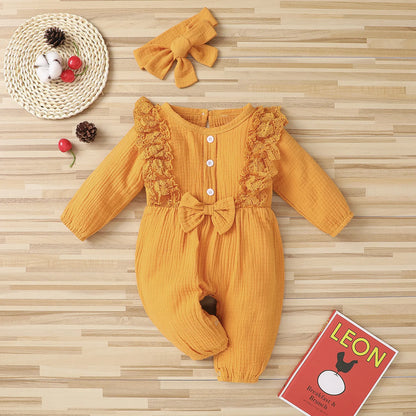 Autumn Adorable: Newborn Girls' Bow Romper Set with Butterfly Tie