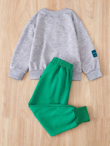 Cartoon Bear Boys' Pullover and Pants Set - 2pcs Kids Loungewear Outfit