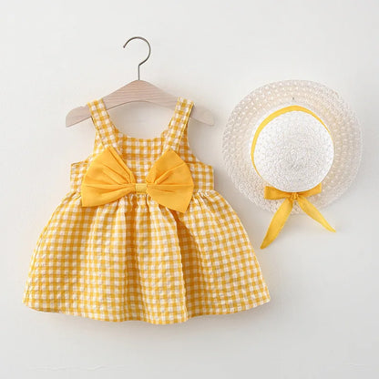 Sweet Plaid Princess Dress Set: 2-Piece Summer Delight + Hat