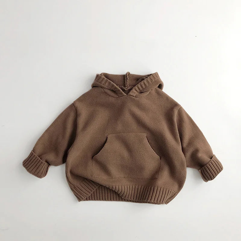 Boys Sweaters Hoodie Knit Pullover Loose Style Girl Hoodied Front Pocket Knitwear
