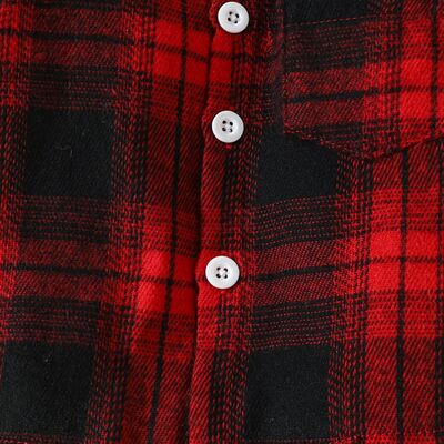 Plaid Button Up Hooded Shacket Pants Set